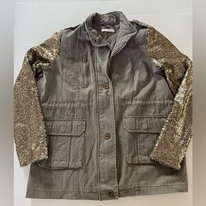 Sass Women’s Size 12 Gold Sequin Sleeve Utility Jacket Coat